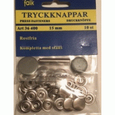 Tryckknapp rostfri 15mm silver 10-pack
